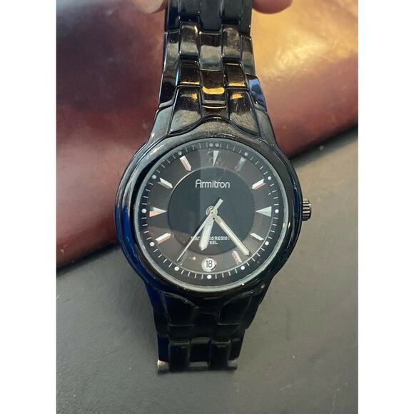 Men's 40mm Gun Metal Tone Armitron Steel Watch, WR 50M, Date - Picture 2 of 3